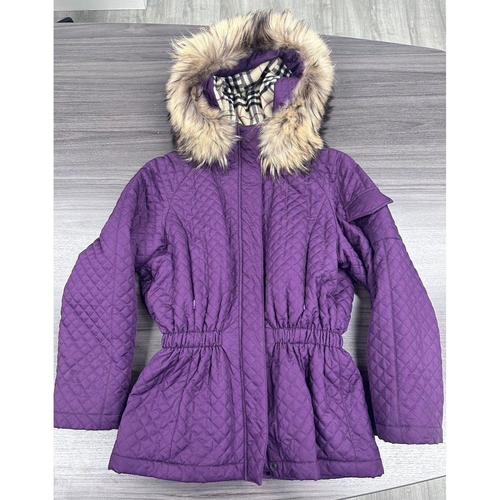 LADIES BURBERRY LONDON WINTER JACKET PARKA WOOL QUILTED HOODED SIZE SMALL A46